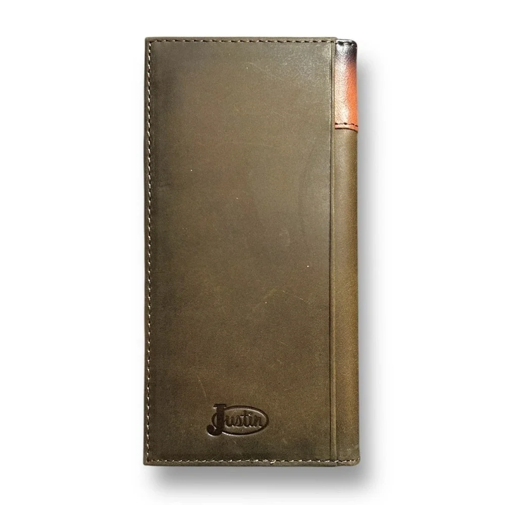 New‎ Justin Brown Genuine Leather Rodeo Wallet RFID Long Bifold Tooled Western